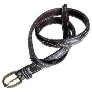 M Toulouse Brown Saddle Leather Belt 28 Embroidered Western Cowgirl Brass Buckle